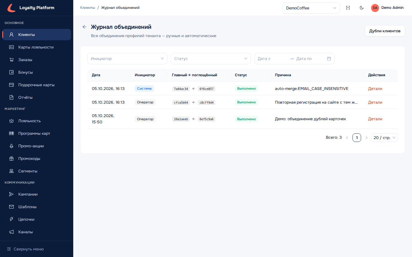 Журнал объединений